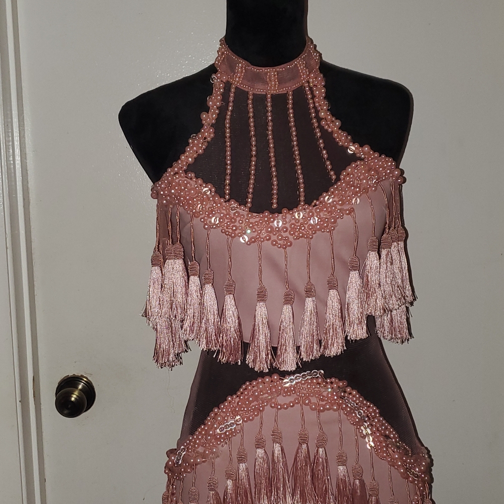 Chic Tassel Embellished Mini Dress in Blush